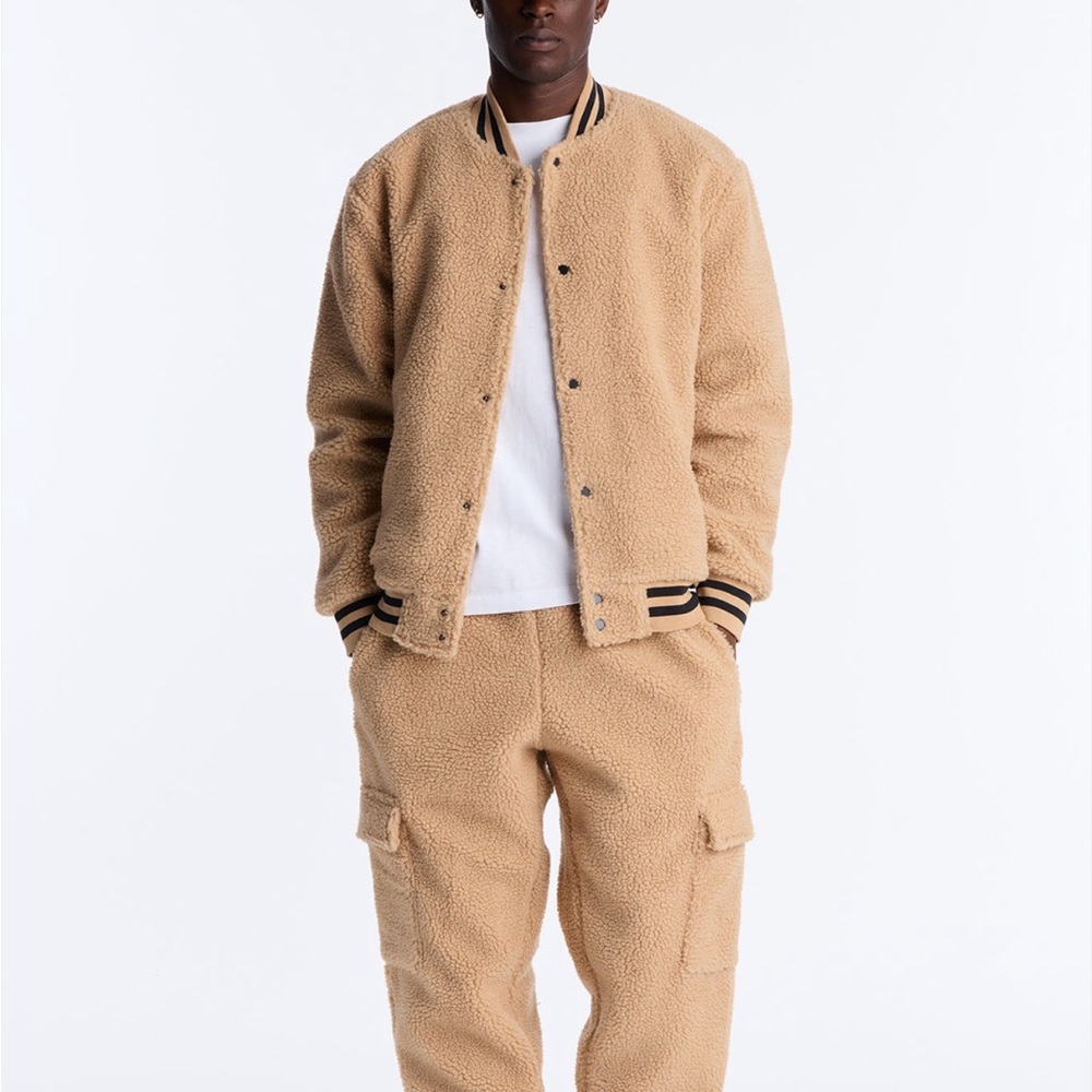 Men's Teddy  Sherpa  taupe Jacket set